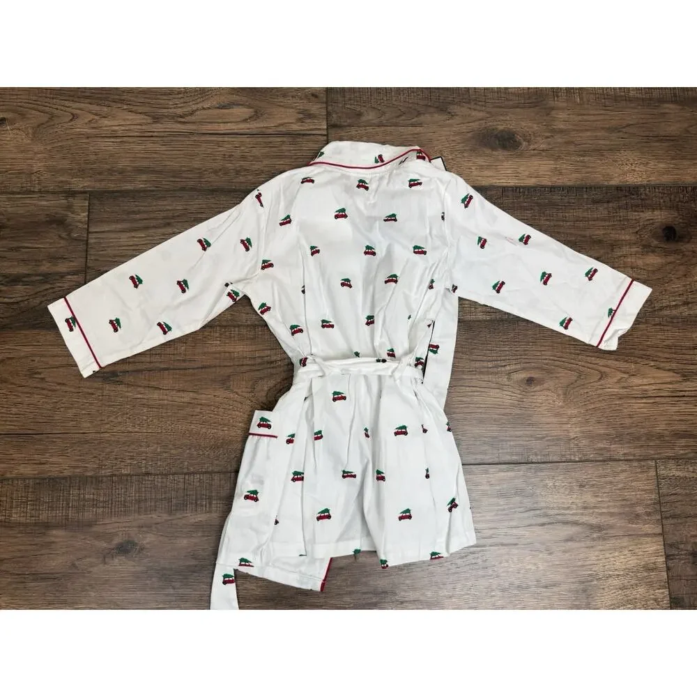 Petite Plume Kids Boy Unisex Holiday Flannel Robe Christmas Tree Car Sz 2 NWT